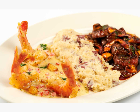 Shrimp Scampi and Steak Diane