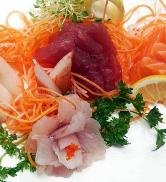 Sashimi Deluxe Combination, featuring fresh fish from Japan