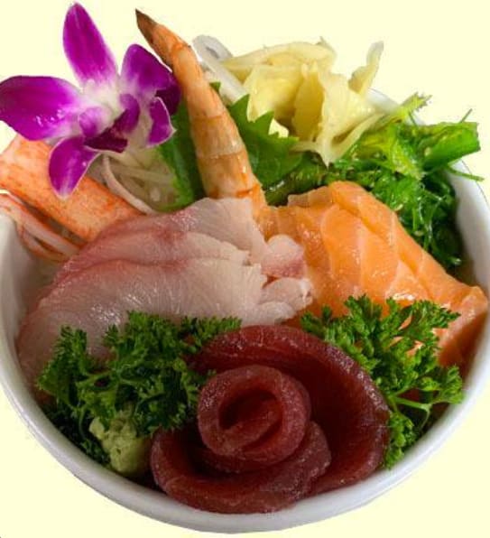 Chirashi Bowl Deluxe, featuring fresh fish from Japan